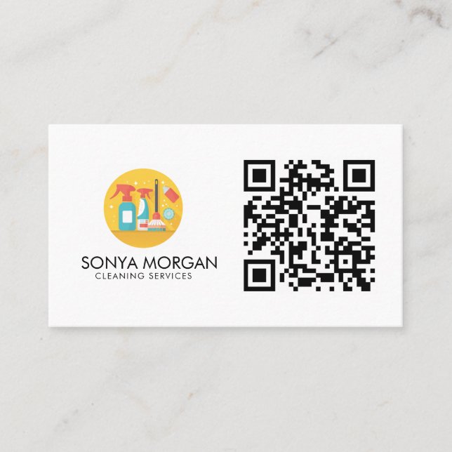 Minimalist Modern Cleaning Services QR-kod  Visitkort (Framsida)