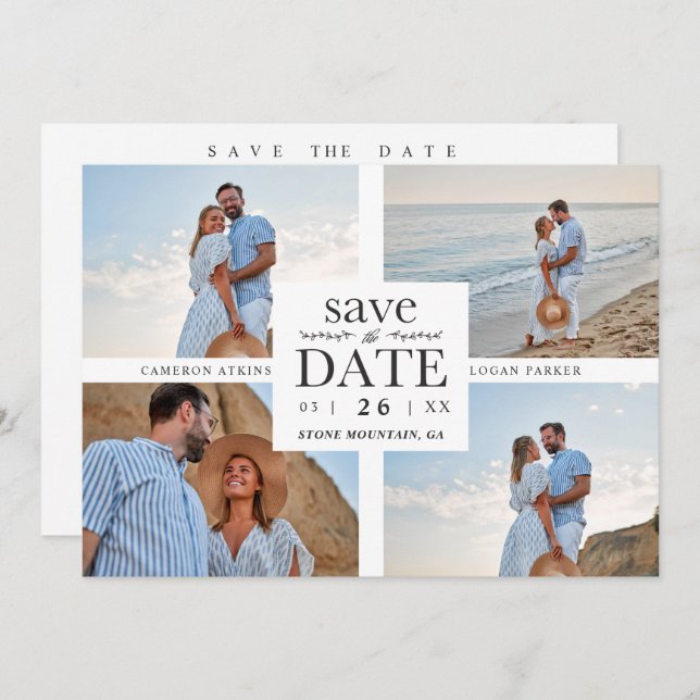 Minimalist Modern Collage 4 Custom Photos Wedding (Fram/baksida)