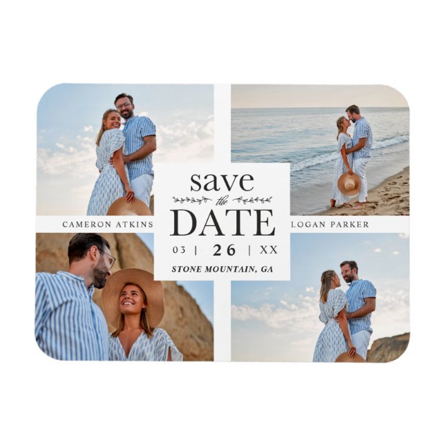 Minimalist Modern Collage 4 Custom Photos Wedding Magnet (Horisontell)