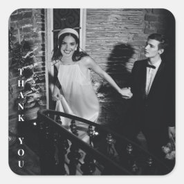 Minimalist Modern Custom Photo Wedding Thank You Fyrkantigt Klistermärke