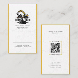 Minimalist Modern Demolition King Business Card Visitkort