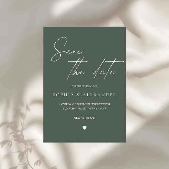 Minimalist Modern Forest Green Save the Date Inbjudningar (Skapare uppladdad)