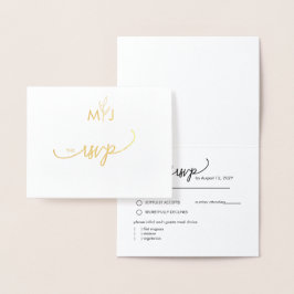 Minimalist Modern Golden Leaf RSVP Foil Card Folierat Kort