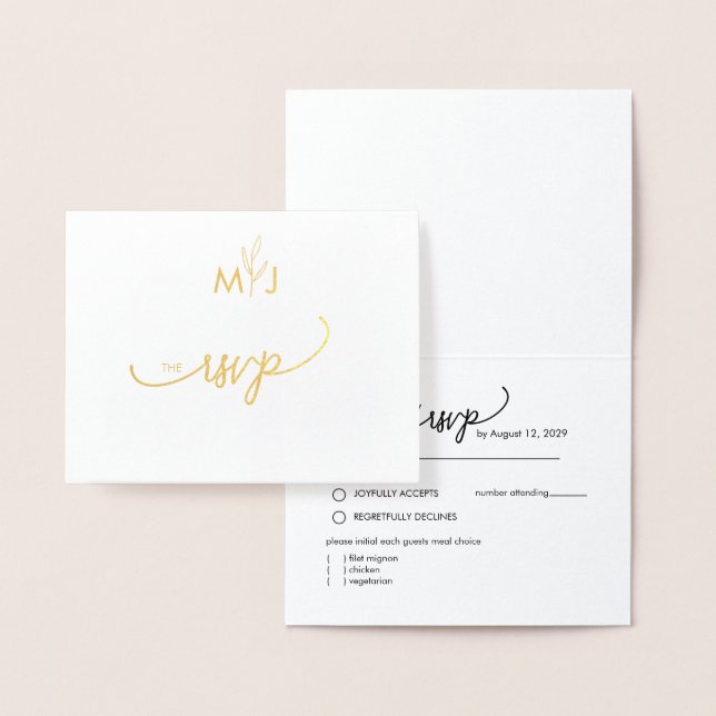 Minimalist Modern Golden Leaf RSVP Foil Card Folierat Kort (Display)