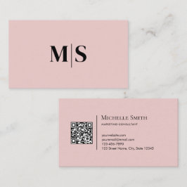 Minimalist Modern Initials QRCode Black on Pink Visitkort
