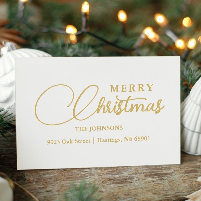 Minimalist Modern Merry Christmas Family Address Stämpel (Minimalist Modern Merry Christmas Family Address Rubber Stamp Transform your holiday correspondence.)