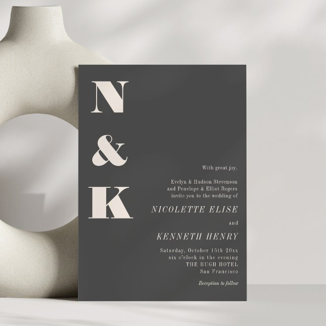 Minimalist Modern Monogram Soft Black Bold Wedding Inbjudningar (Skapare uppladdad)