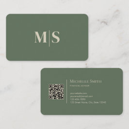 Minimalist Modern Olive Green Initials QR Code Visitkort