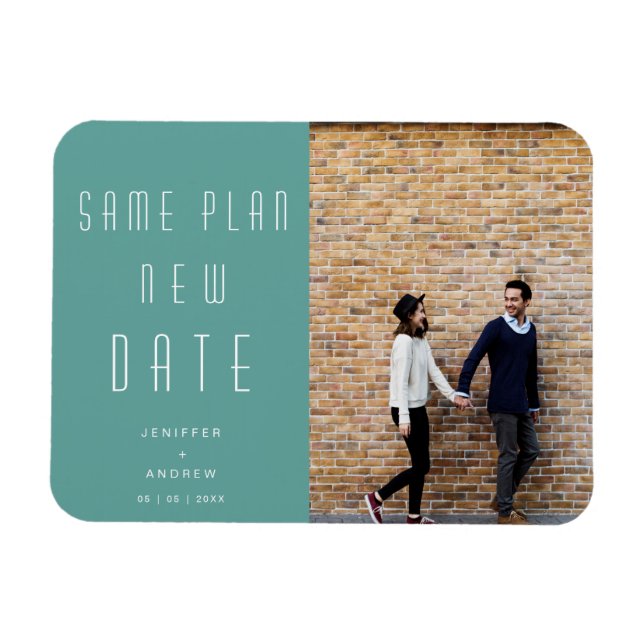 Minimalist modern Photo new wedding date Magnet (Horisontell)