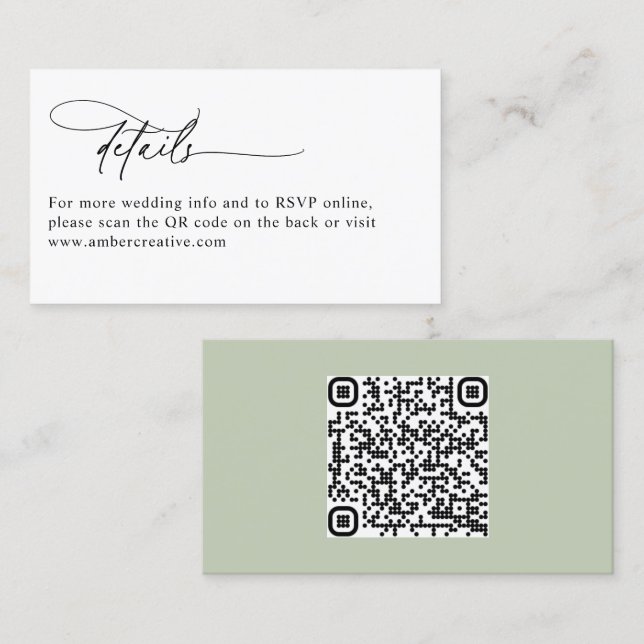 Minimalist Modern QR Code Wedding Enclosure Card Visitkort (Fram/baksida)