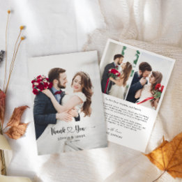 Minimalist Modern Script med Hjärtan Bröllopsfoto  Tack Kort