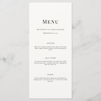 Minimalist Modern Typography Wedding Menu Card Meny