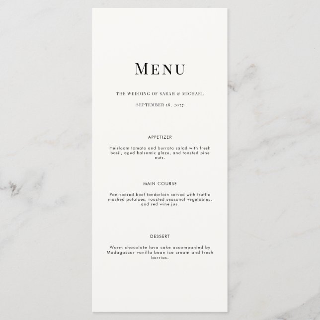Minimalist Modern Typography Wedding Menu Card Meny (Framsida)