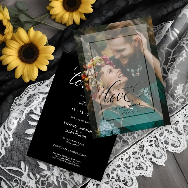 Minimalist Modern Vellum Effect Photo Wedding Spara Datumet (Minimalist Modern Vellum Effect Photo Wedding Save the Date with Envelope.)