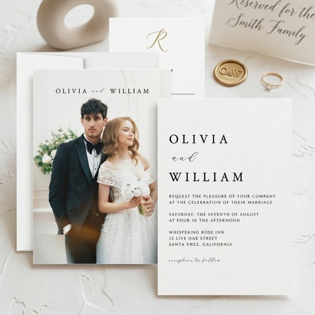 Minimalist Modern White Elegant Photo Wedding  Inbjudningar (Skapare uppladdad)