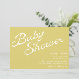Minimalist Modern Yellow Retro Script Baby Shower Inbjudningar