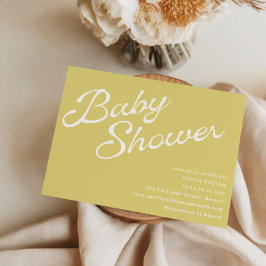 Minimalist Modern Yellow Retro Script Baby Shower Inbjudningar
