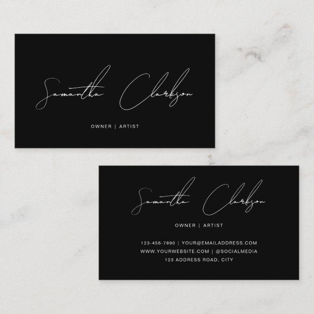 Minimalist Monochrome Black Handwritten Script Visitkort (Fram/baksida)