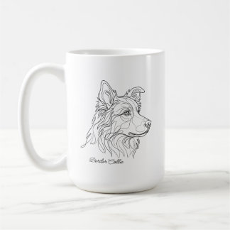 Minimalist Monochrome Border Collie Line Art Kaffemugg