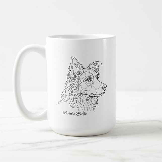 Minimalist Monochrome Border Collie Line Art Kaffemugg (Vänster)