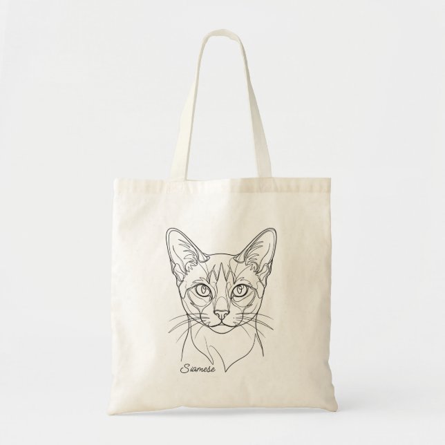 Minimalist Monochrome Siamese Cat Line Art Tygkasse (Framsidan)