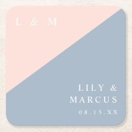 Minimalist Monogram Bröllop Blush Dammig Blå Underlägg Papper Kvadrat