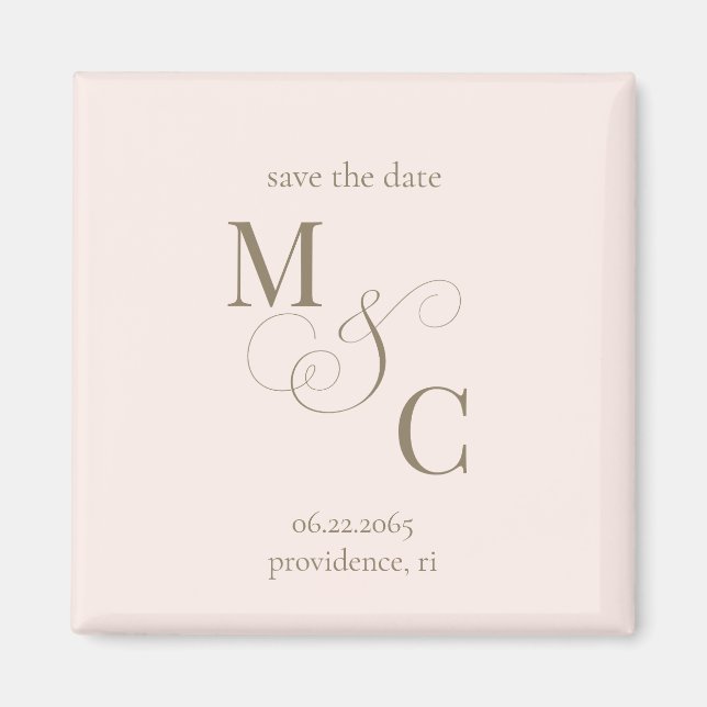 Minimalist monogram bröllop Blush Save the Date Magnet (Framsidan)