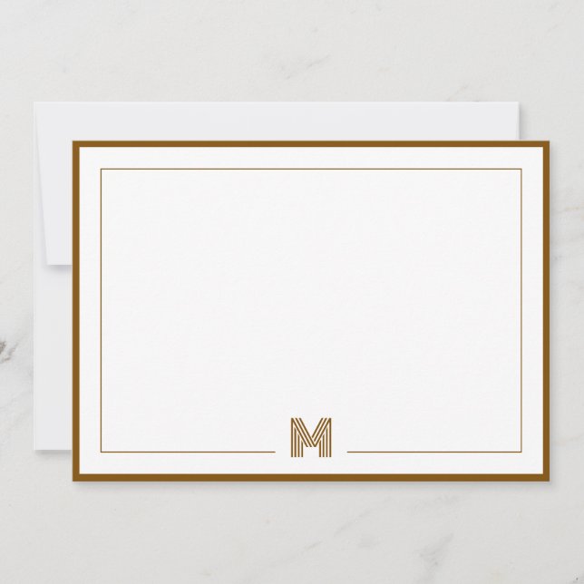 Minimalist Monogram Brown Double Border Stationery Anteckningskort (Framsida)