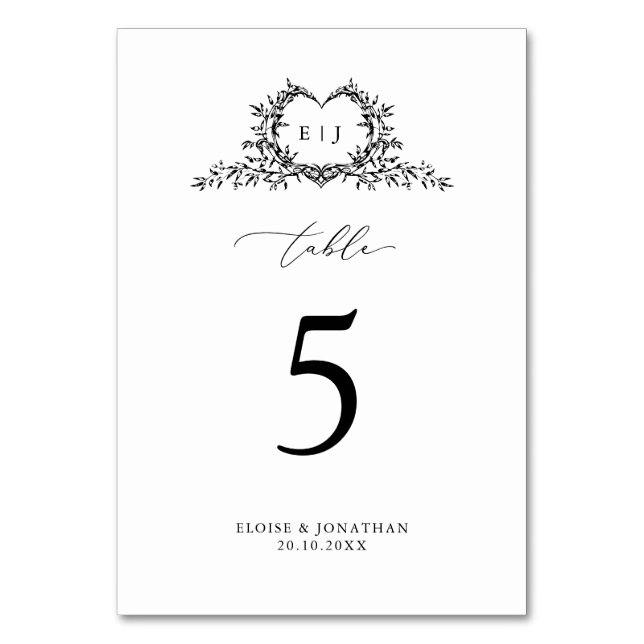 Minimalist Monogram Calligraphy Crest Wedding Bordsnummer (Framsidan)