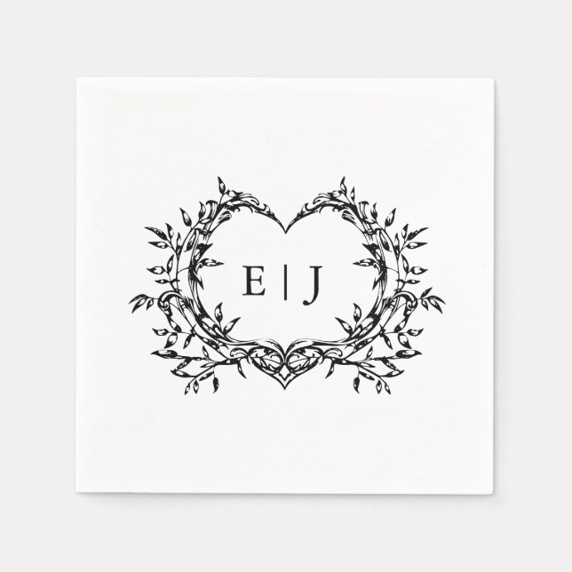 Minimalist Monogram Calligraphy Crest Wedding Pappersservett (Framsidan)