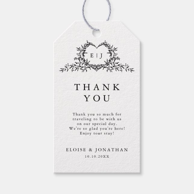 Minimalist Monogram Calligraphy Crest Wedding Presentetikett (Framsidan)