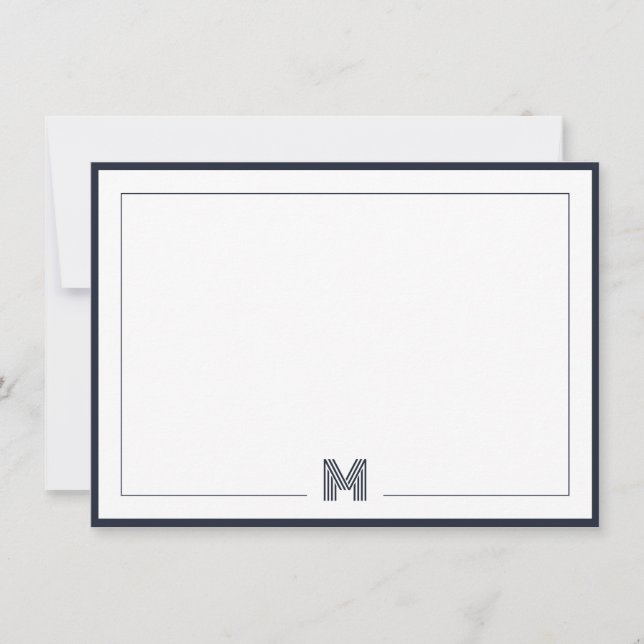 Minimalist Monogram Double Border Stationery Anteckningskort (Framsida)