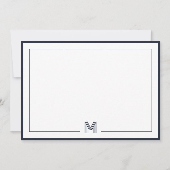 Minimalist Monogram Double Border Stationery Anteckningskort (Framsida)