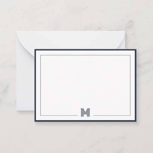 Minimalist Monogram Double Border Stationery Anteckningskort (Framsida)