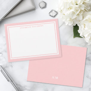 Minimalist Monogram med Rosa Kant Anteckningskort