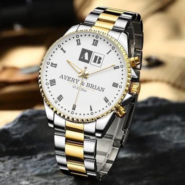 Minimalist Monogram Personalized Wedding Anniversa Armbandsur (Skapare uppladdad)