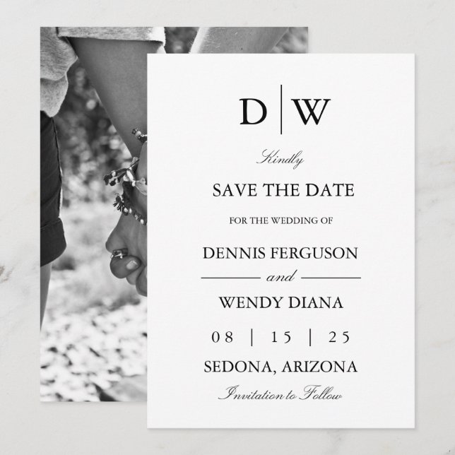 Minimalist Monogram Photo Spara Datumet (Fram/baksida)