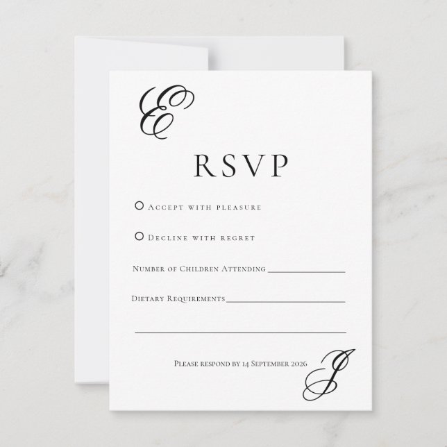 Minimalist Monogram Wedding RSVP Card  OSA Kort (Framsida)