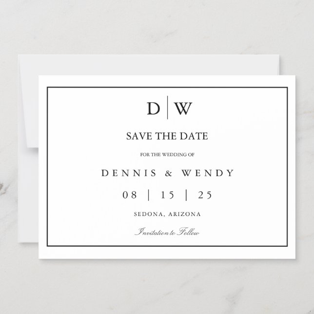 Minimalist Monogram Wedding Save The Date Magnetisk Inbjudningskort (Framsida)