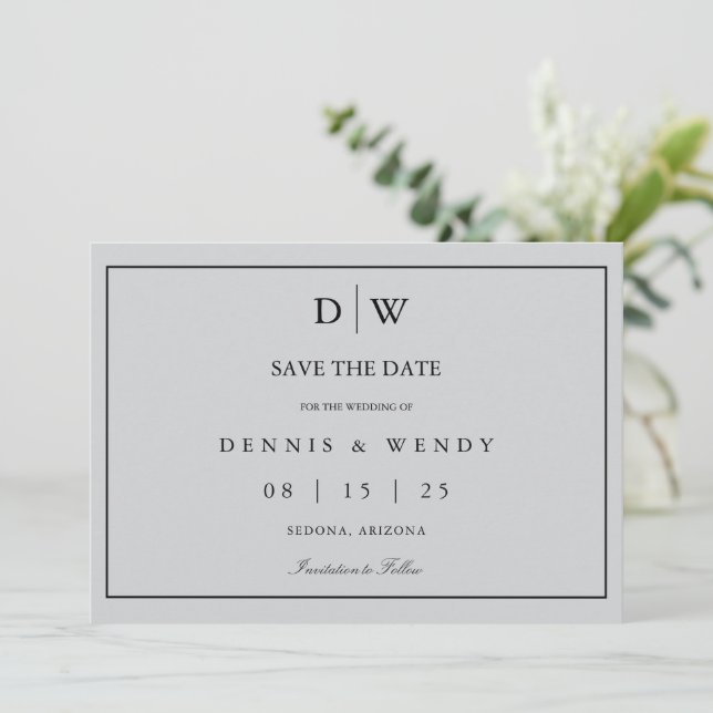 Minimalist Monogram Wedding Save The Date Spara Datumet (Stående Fram)