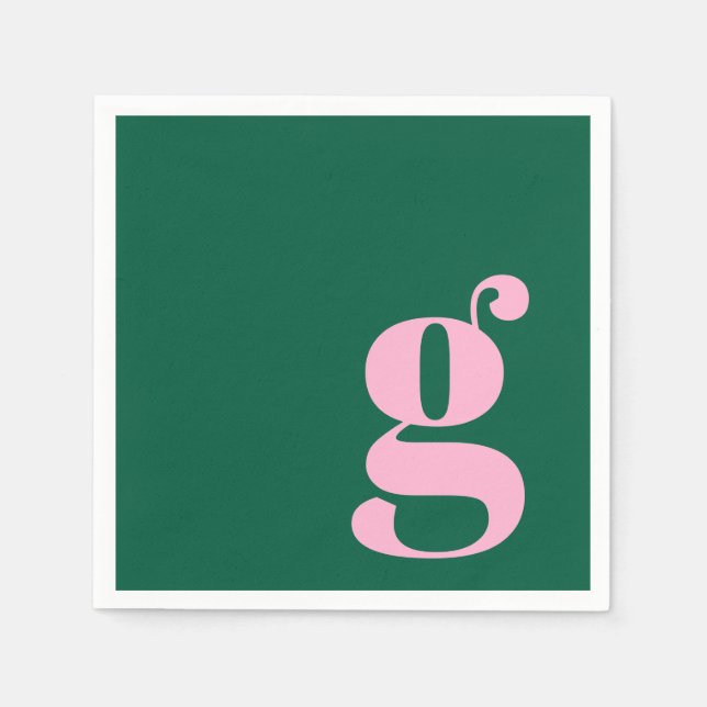 Minimalist Monogrammed Initial in Pink and Green Pappersservett (Framsidan)