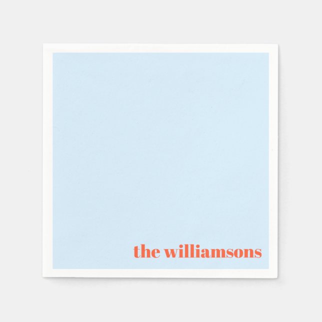Minimalist Monogrammed Name Retro Simple Soft Blue Pappersservett (Framsidan)