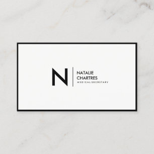 Minimalist Monogramvit för svart tunn ram Visitkort