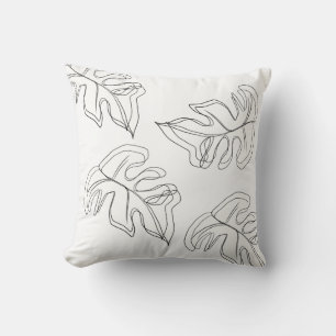 Minimalist Monstera Handritad Gest i Svart Vitt Kudde