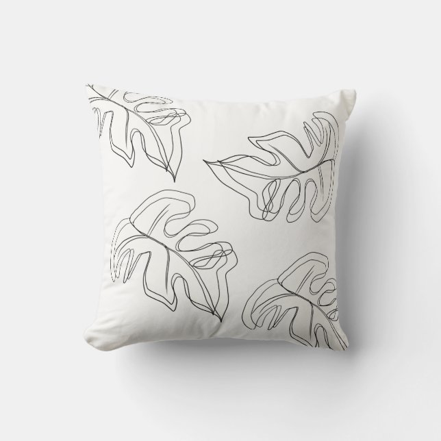 Minimalist Monstera Handritad Gest i Svart Vitt Kudde (Framsida)
