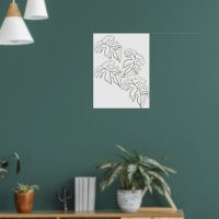 Minimalist Monstera Handritad Gest i Svart Vitt