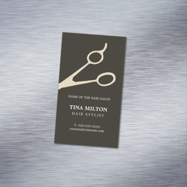 Minimalist mörk grå färgFauxmetall Scissors hår Magnetiska Visitkort (In Situ)