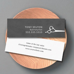 Minimalist mörk grå färgvit Scissors hairstylisten Mini Visitkort