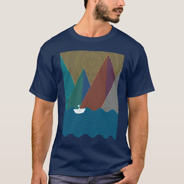Minimalist mountain and waves t shirt (Framsida)