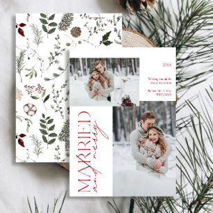 Minimalist Mr och Mrs Red Married & Merry Photo Julkort